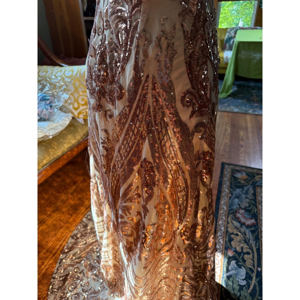 Windsor Rose Gold Sequin Double Slit Formal Gown Maxi Dress V-Neck Prom Gala SM - Picture 9 of 14